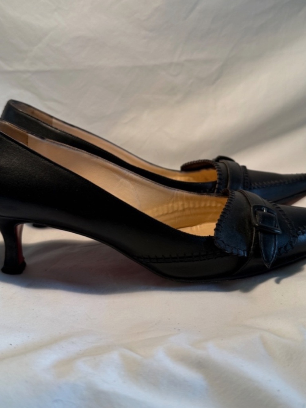 Vintage Christian Louboutin Black Pointed Toe Kitten Heels with Belted Detail - Picture 7 of 9